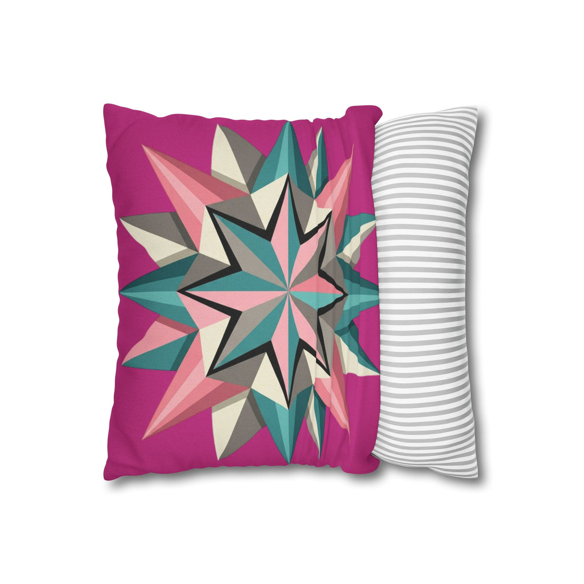 Geometric Starburst Throw Pillowcase — Pink Teal Modern Decorative Cushion Cover