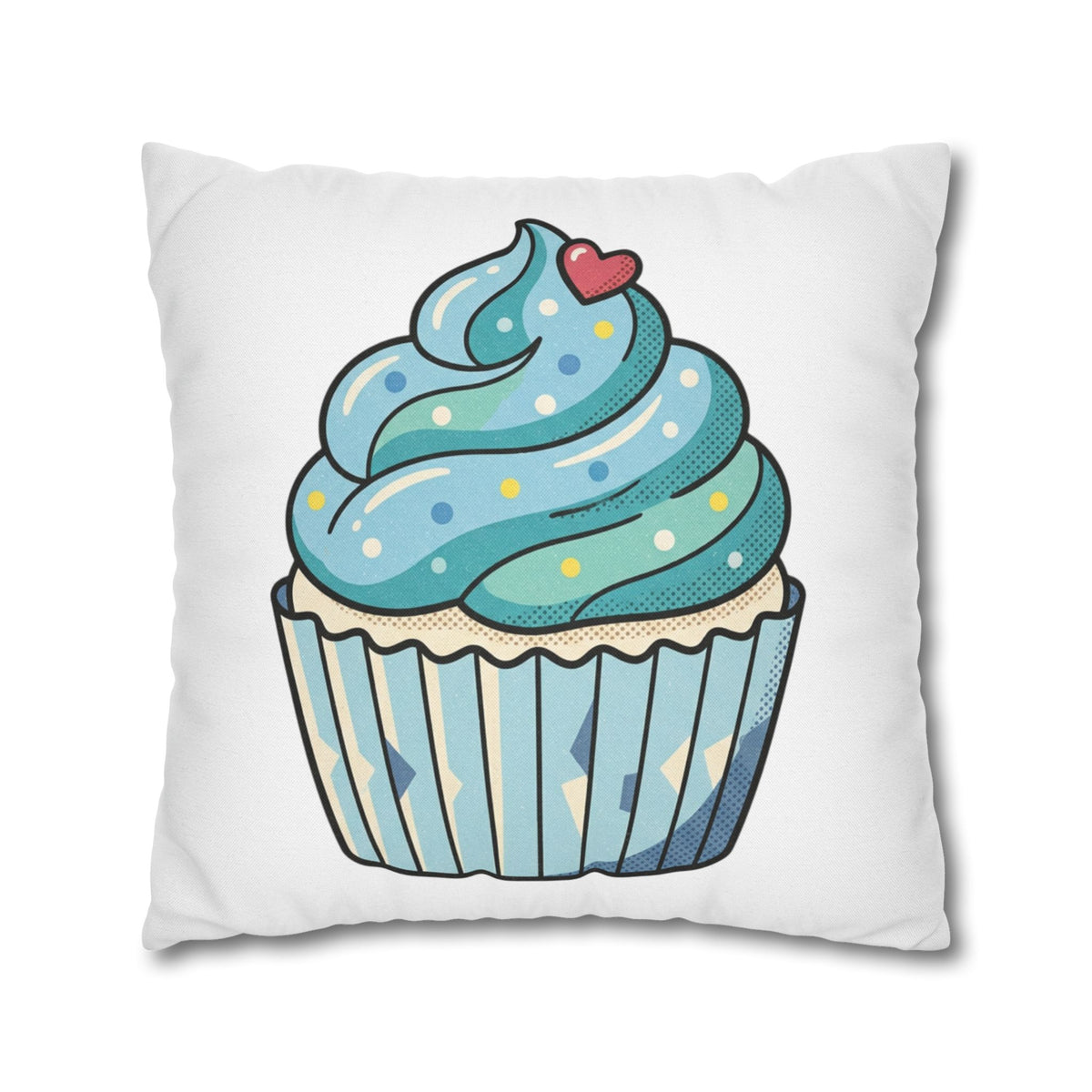 Cupcake Throw Pillowcase — Cute Blue Frosting Decorative Pillow Cover- White