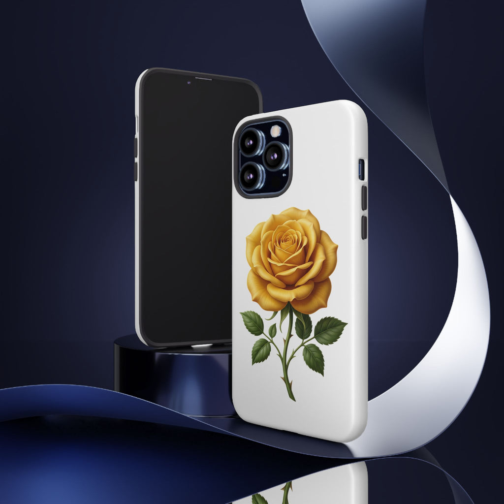 Yellow Rose Phone Case — Vintage Floral Tough Protective Cover