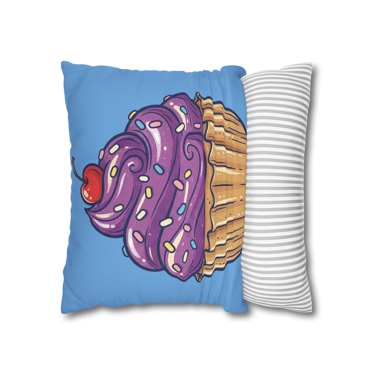 Cupcake Pillowcase — Cute Purple Frosting Decorative Throw Pillow- Light Blue