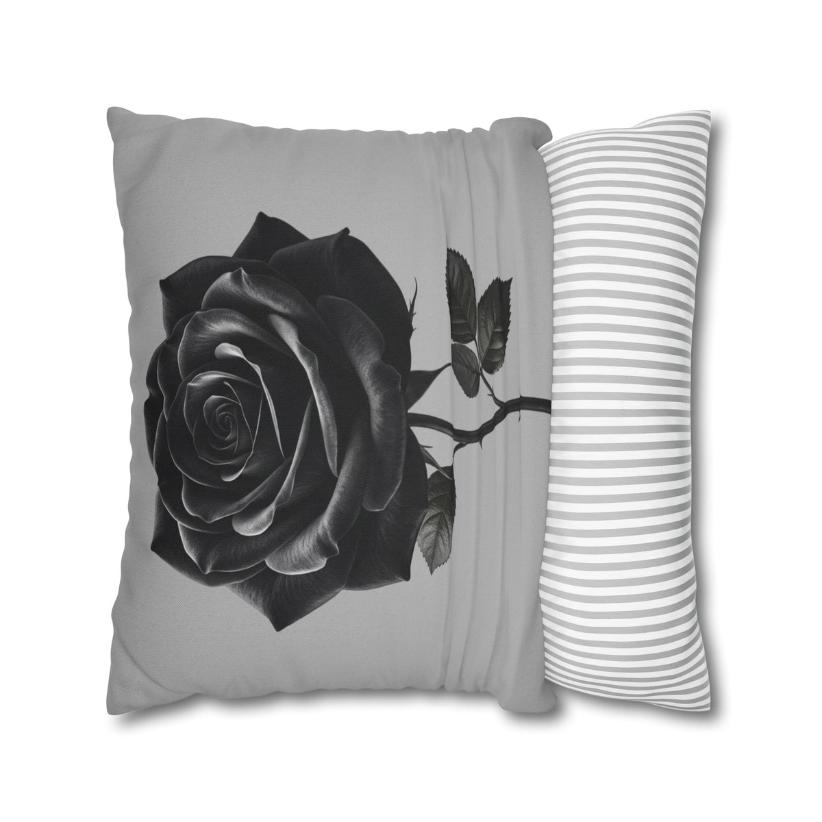 Black Rose Grey Spun Polyester Square Pillowcase
