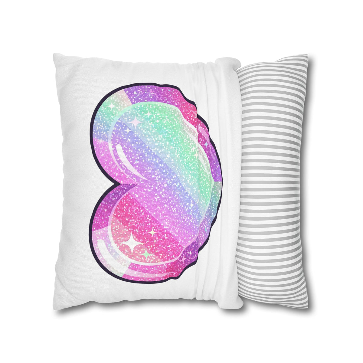 Pastel Glitter Heart Pillowcase — Cute Rainbow Sparkle Decorative Throw Pillow- White