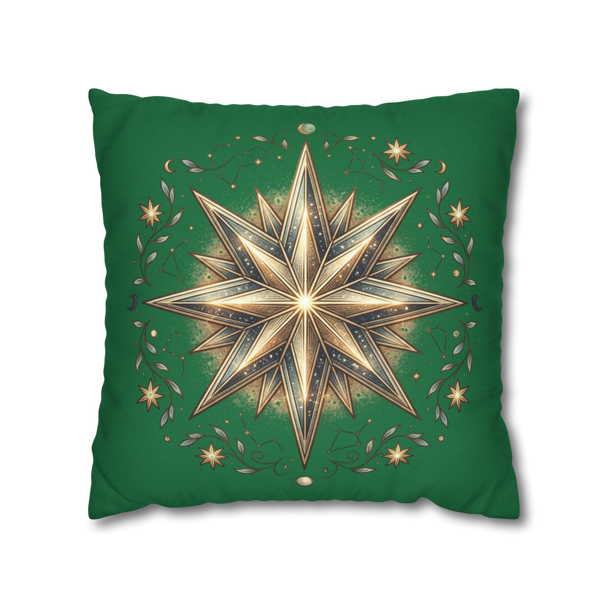Start Print Dark Green Spun Polyester Square Pillowcase