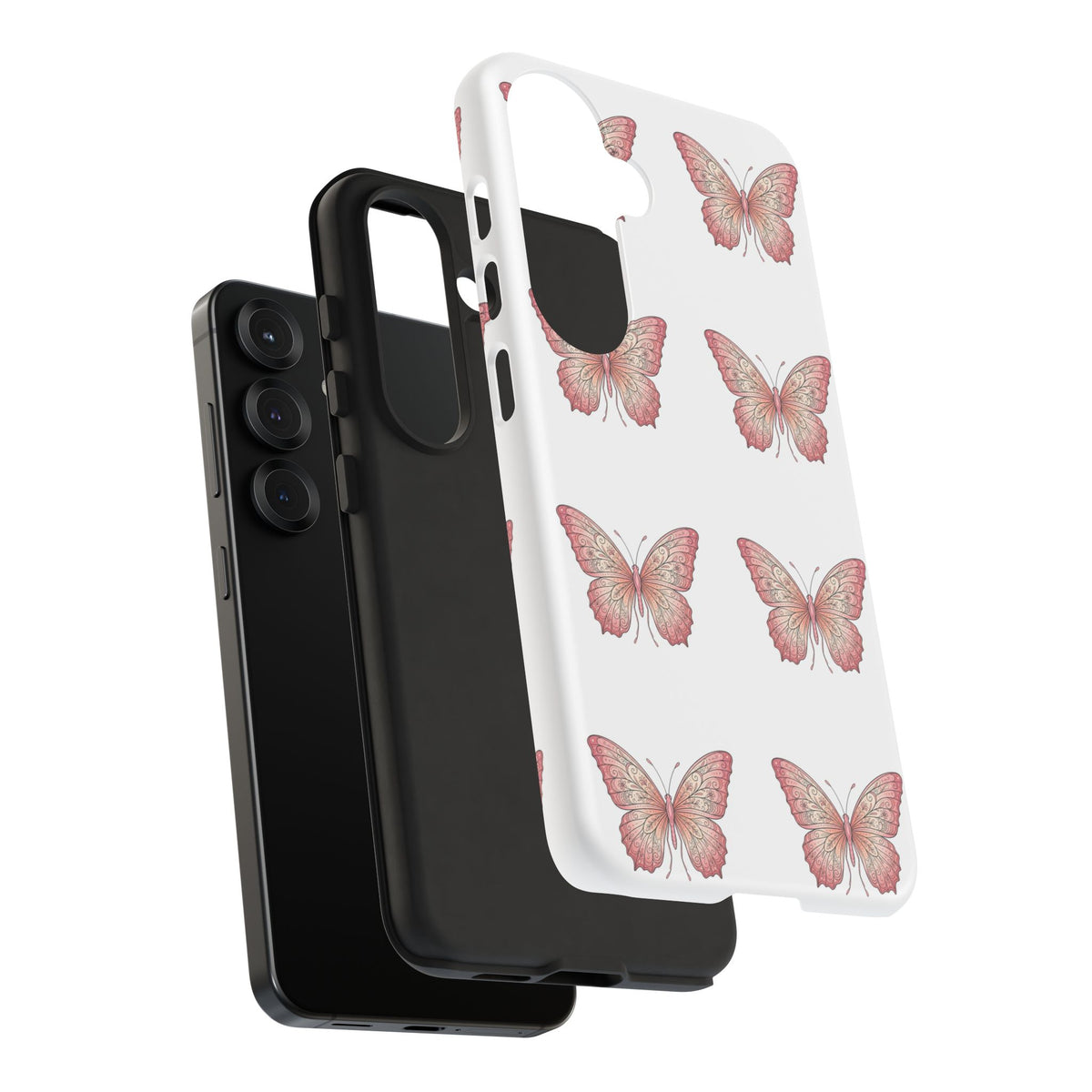 Pink Butterfly Tough Phone Case — Floral Pattern Protective Cover