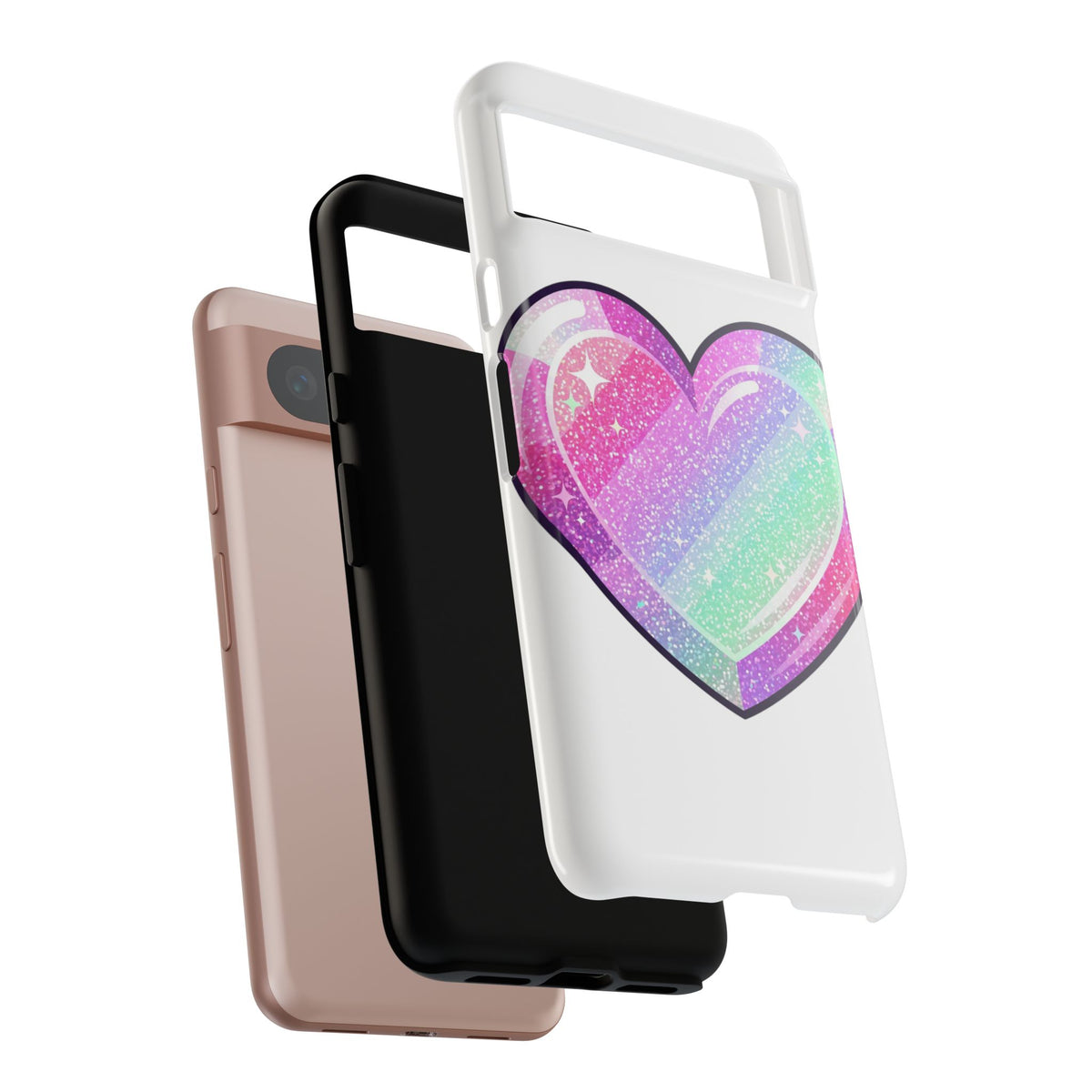 Pastel Glitter Heart Tough Phone Case — Cute Protective Phone Cover
