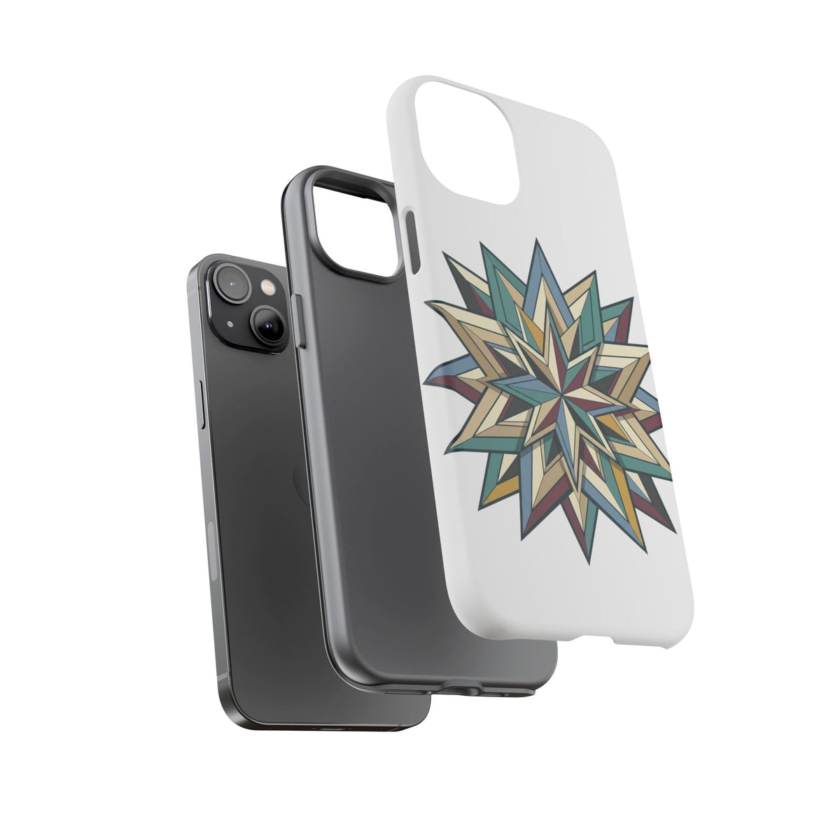 Geometric Star Phone Case — Teal & Earthtone Mandala Design