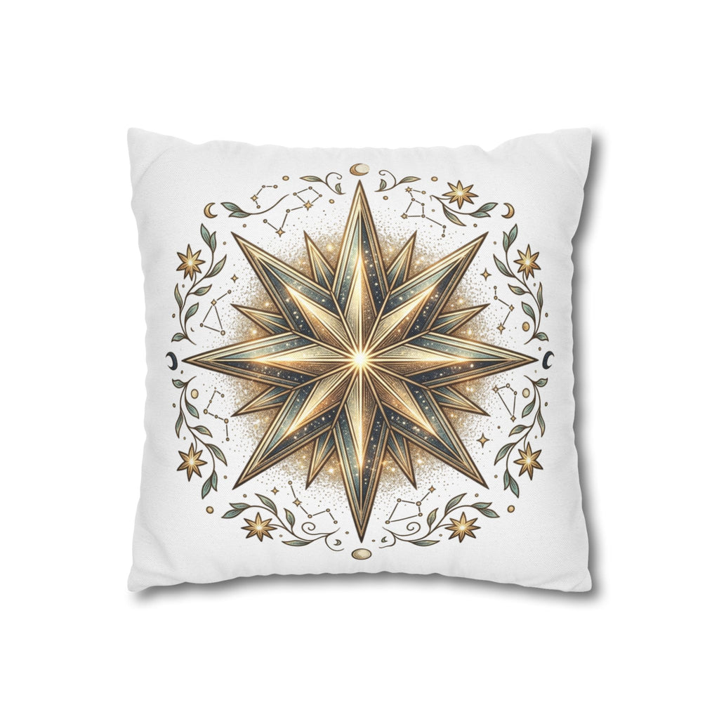 Gold Nautical Star Decorative Pillowcase — Coastal Boho Accent