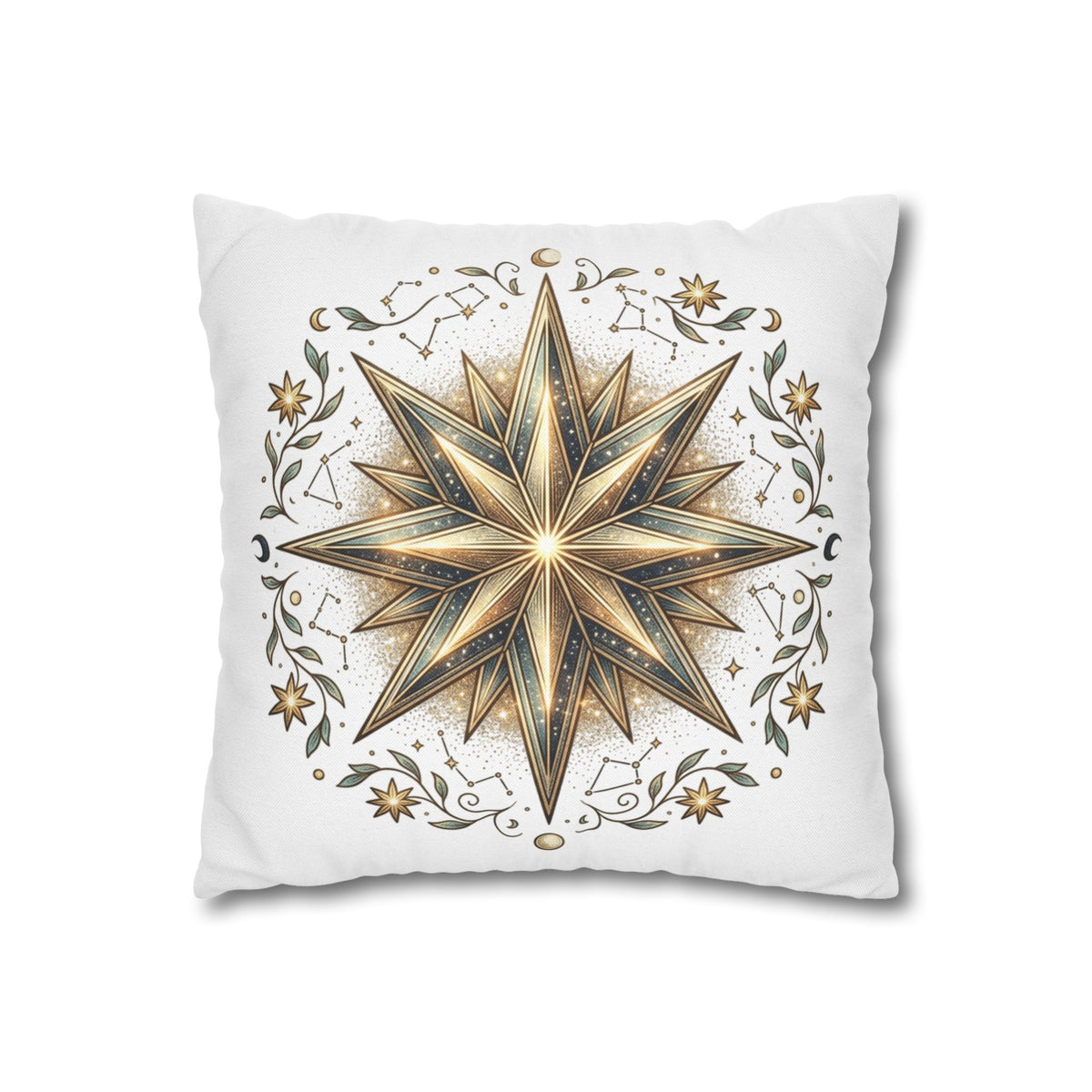 Gold Nautical Star Decorative Pillowcase — Coastal Boho Accent