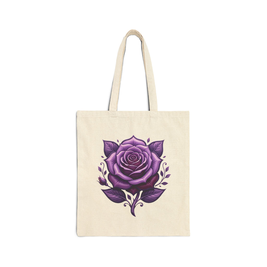 Purple Rose Canvas Tote Bag — Floral Cotton Market Bag