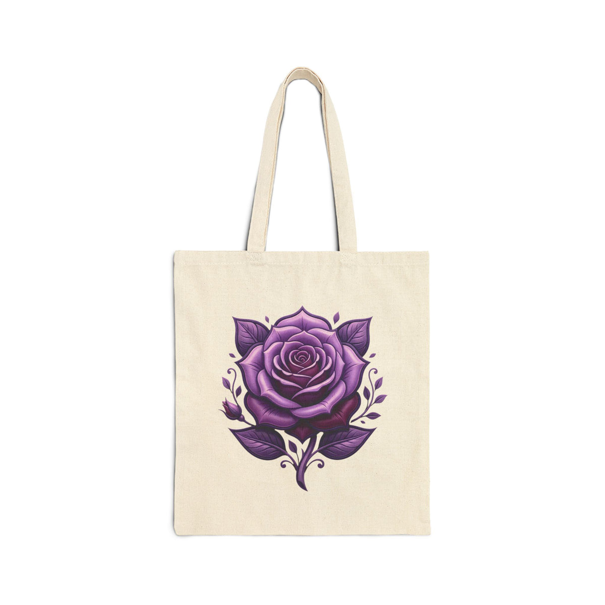Purple Rose Canvas Tote Bag — Floral Cotton Market Bag