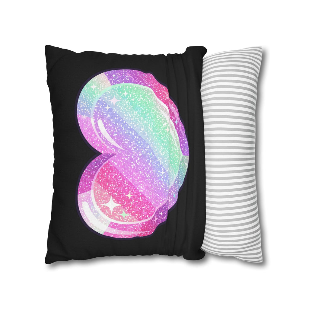 Pastel Glitter Heart Pillowcase Spun Polyester Square Pillowcase- Black
