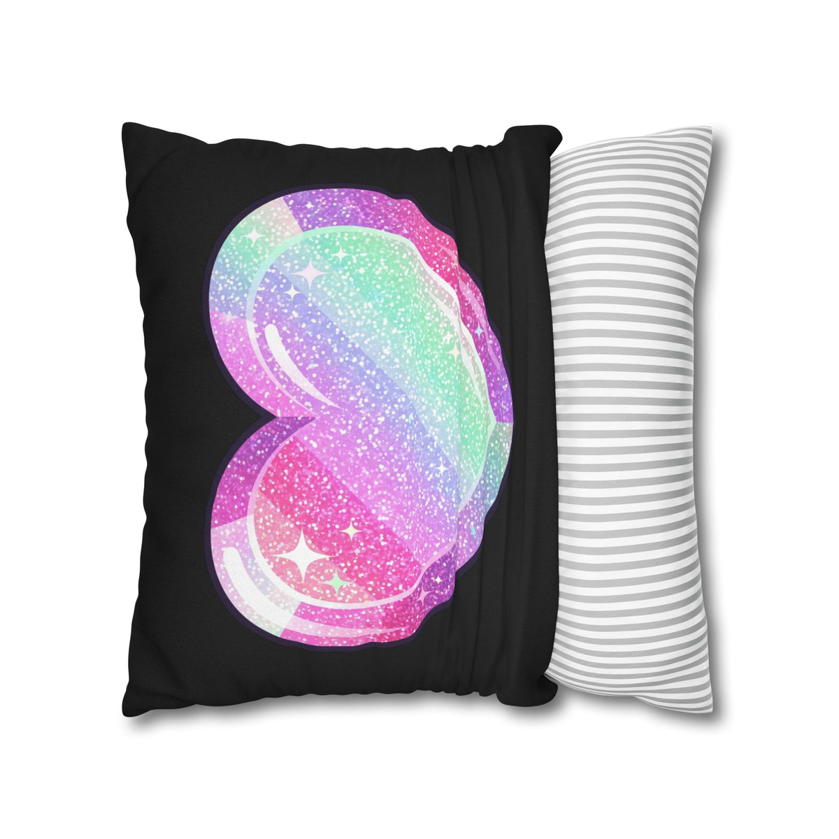 Pastel Glitter Heart Pillowcase Spun Polyester Square Pillowcase- Black