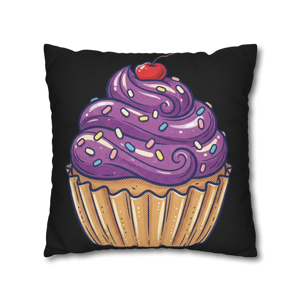 Cupcake Art Pillowcase — Purple Frosting Decorative Throw Pillowcase- Black