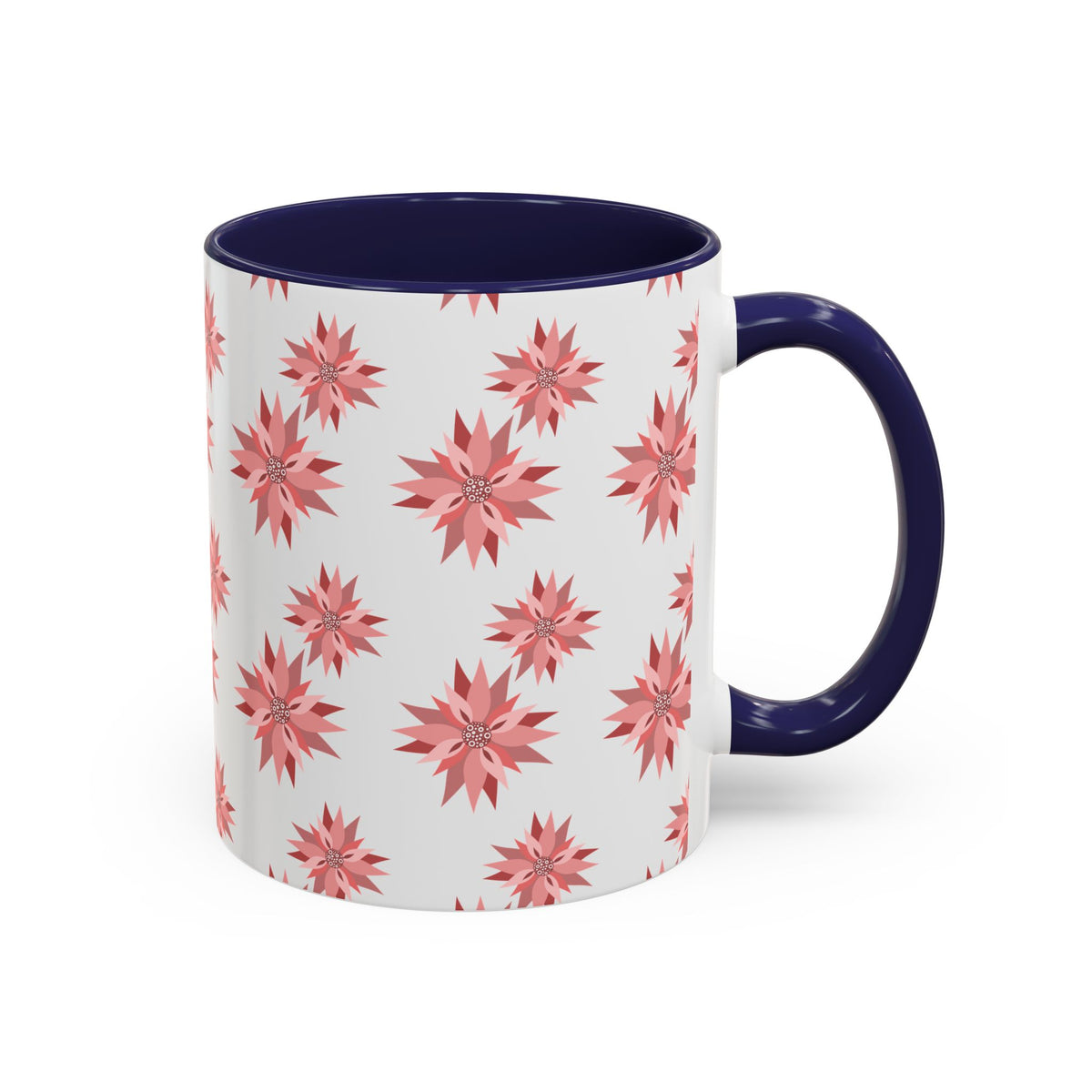 Pink Geometric Floral Accent Coffee Mug — 11/15oz