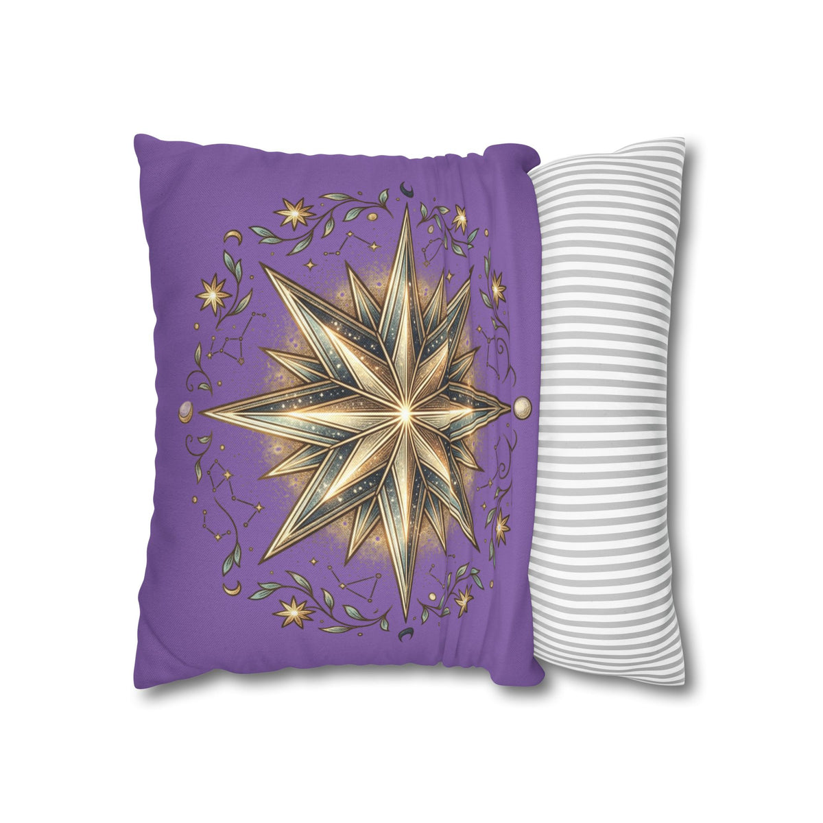 Star Print Light Purple Spun Polyester Square Pillowcase