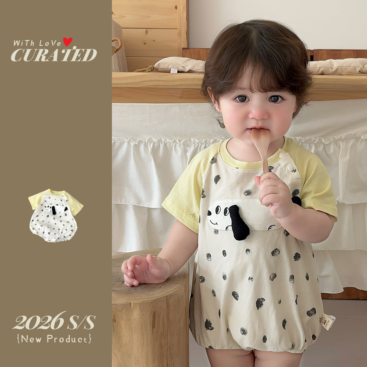 Shoulder Sleeve Short Sleeve Bodysuit Outfit Boy Dog Polka Dot Summer Crawling Suit