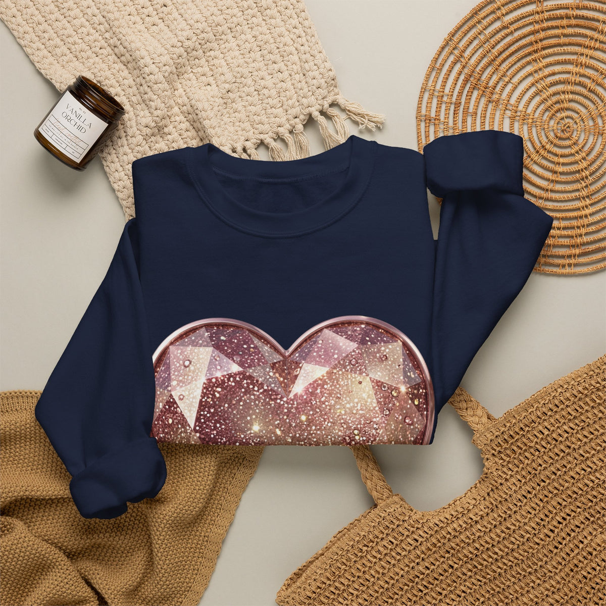 Glitter Gem Heart Sweatshirt — Sparkling Pink Heart Crewneck