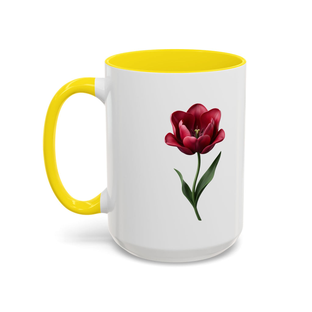 Red Tulip Accent Coffee Mug – Floral 11/15oz Ceramic Mug