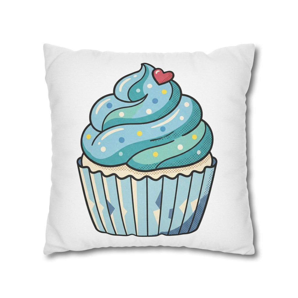 Cupcake Throw Pillowcase — Cute Blue Frosting Decorative Pillow Cover- White