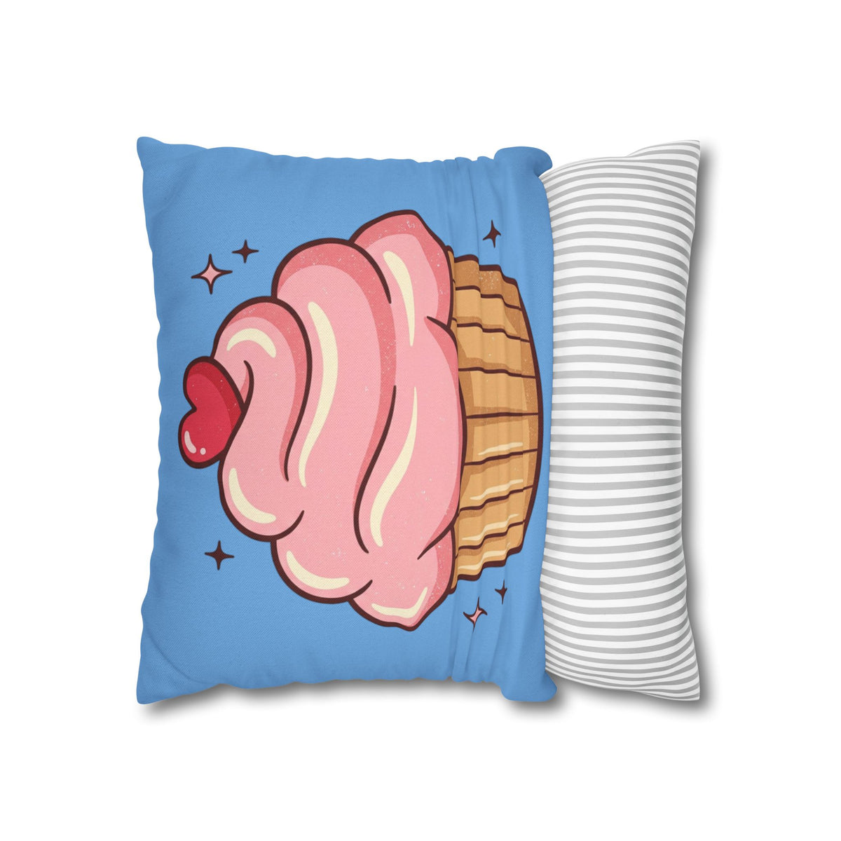 Pink Cupcake Spun Polyester Square Pillowcase- Light Blue