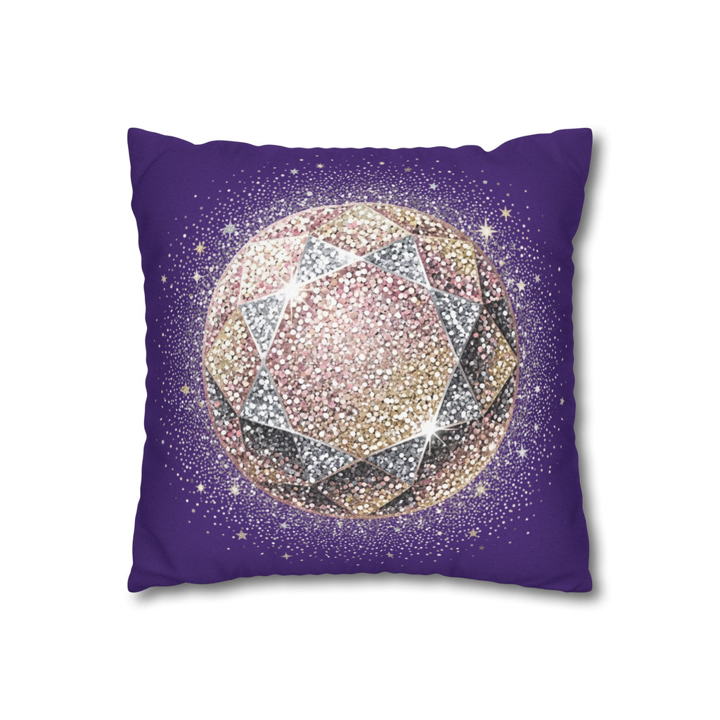 Glittery Dark Purple Spun Polyester Square Pillowcase