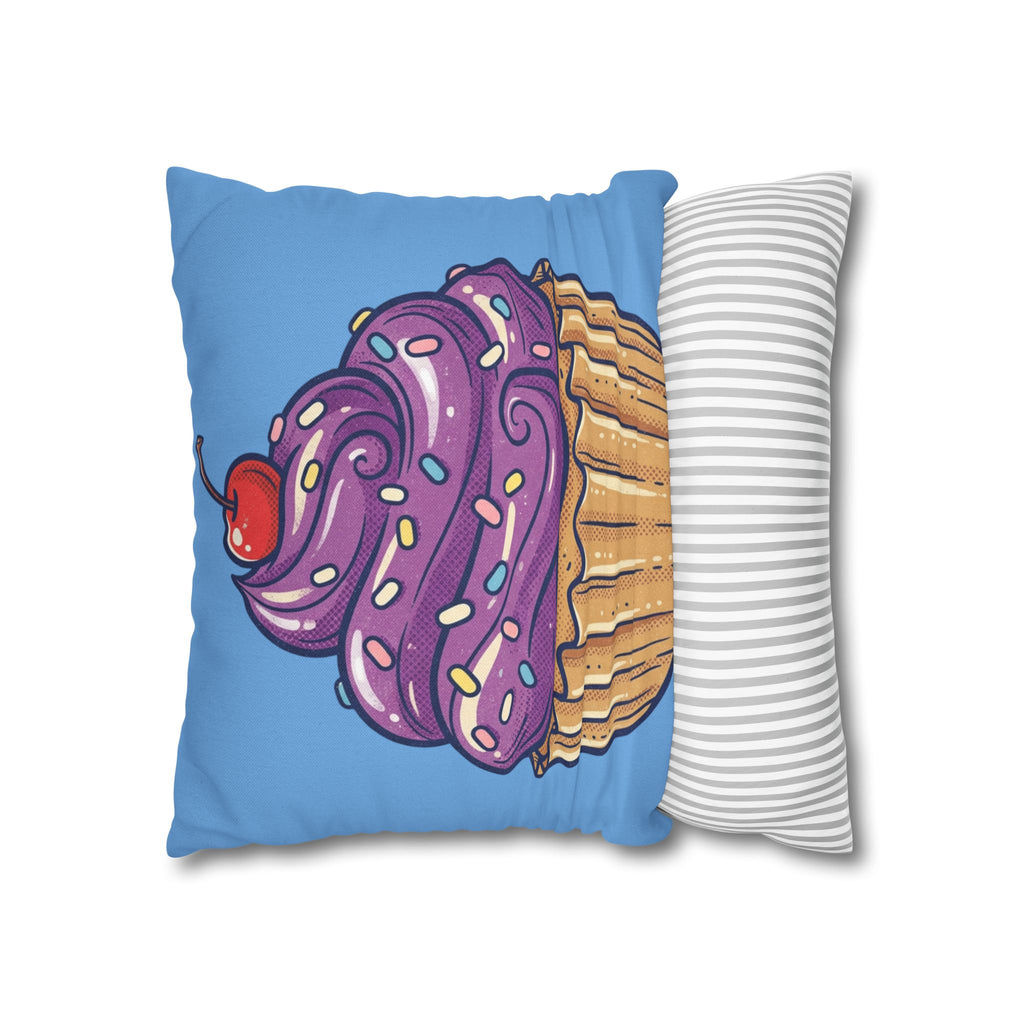 Cupcake Pillowcase — Cute Purple Frosting Decorative Throw Pillow- Light Blue