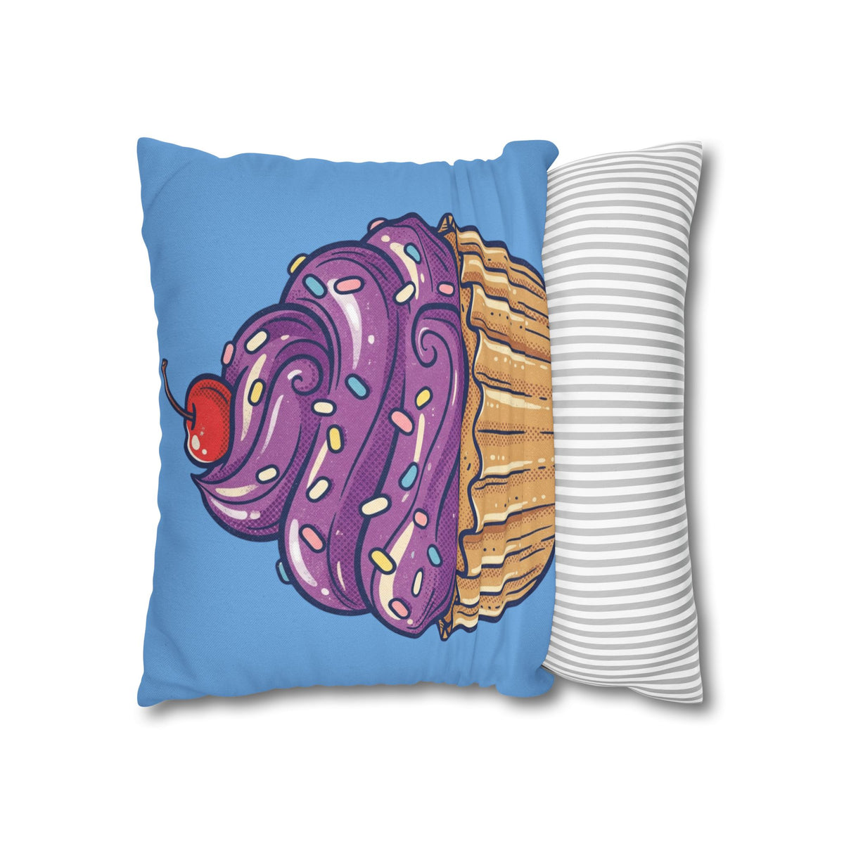 Cupcake Pillowcase — Cute Purple Frosting Decorative Throw Pillow- Light Blue