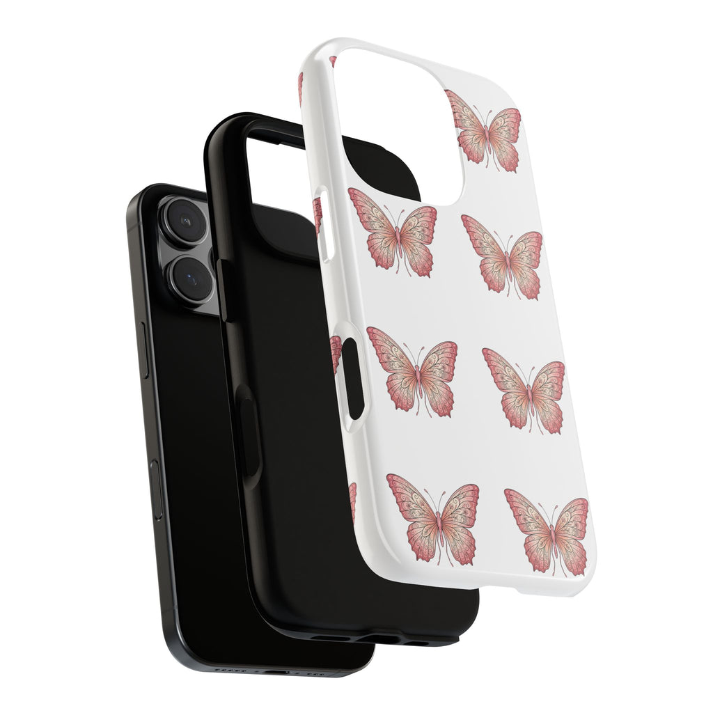 Pink Butterfly Tough Phone Case — Floral Pattern Protective Cover