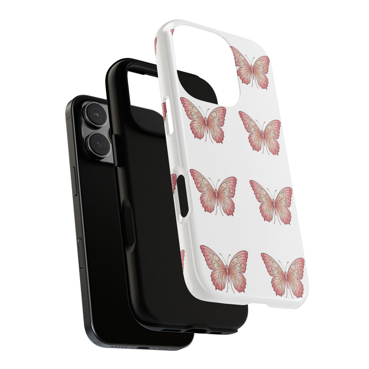 Pink Butterfly Tough Phone Case — Floral Pattern Protective Cover
