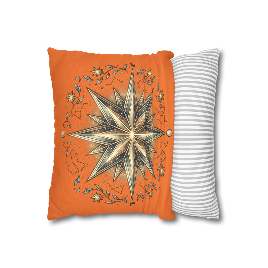 Star Print Orange Spun Polyester Square Pillowcase