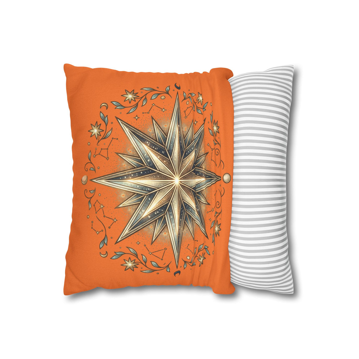 Star Print Orange Spun Polyester Square Pillowcase