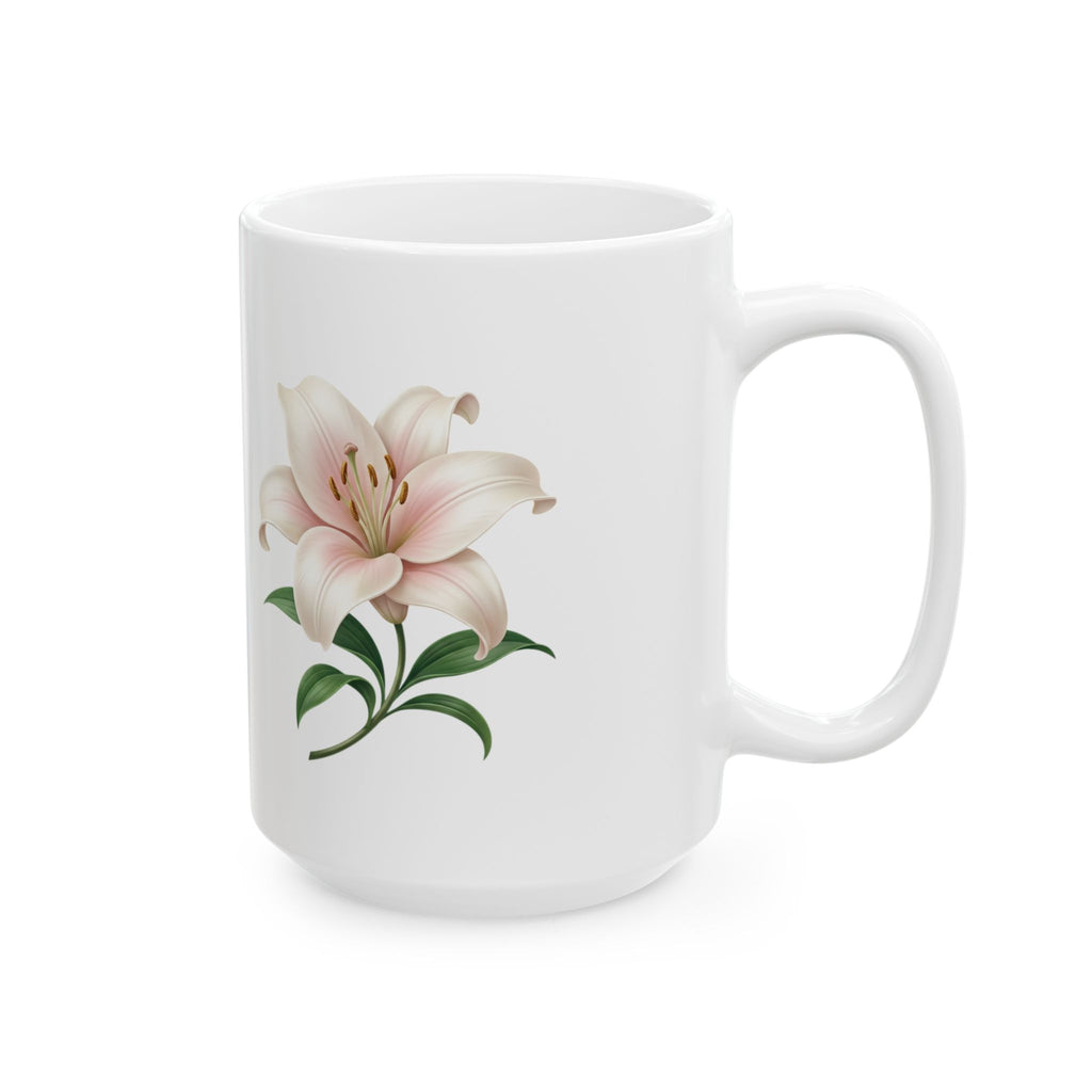Floral Lily Ceramic Mug — Elegant Pink Lily Coffee Cup (11oz & 15oz)