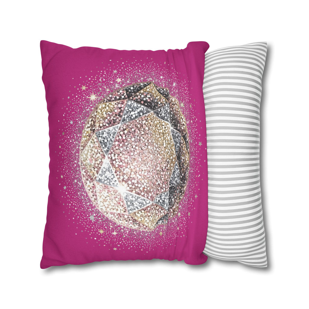 Glittery Magenta Spun Polyester Square Pillowcase