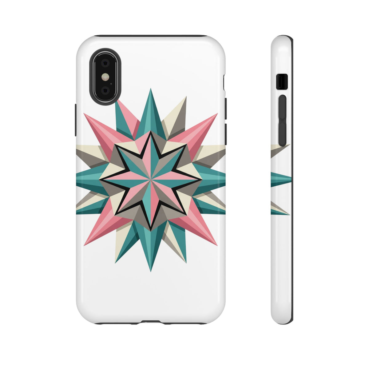 Geometric Star Tough Phone Case – Pink Teal Compass Design