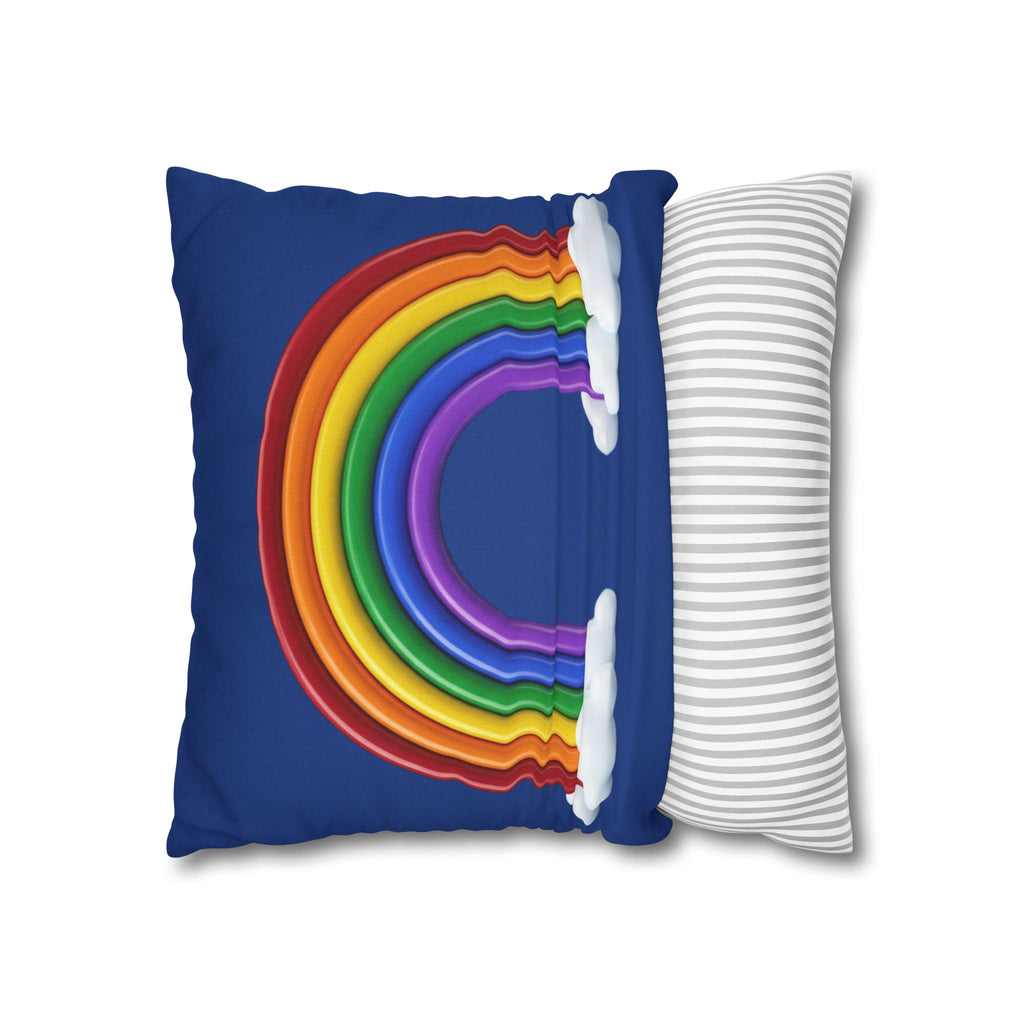 Rainbow Dark Blue Spun Polyester Square Pillowcase