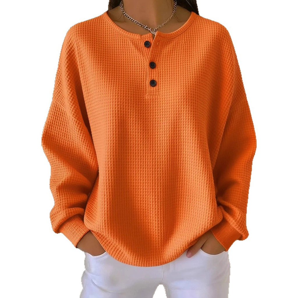 Round neck solid color pullover loose top long sleeve and short sleeve
