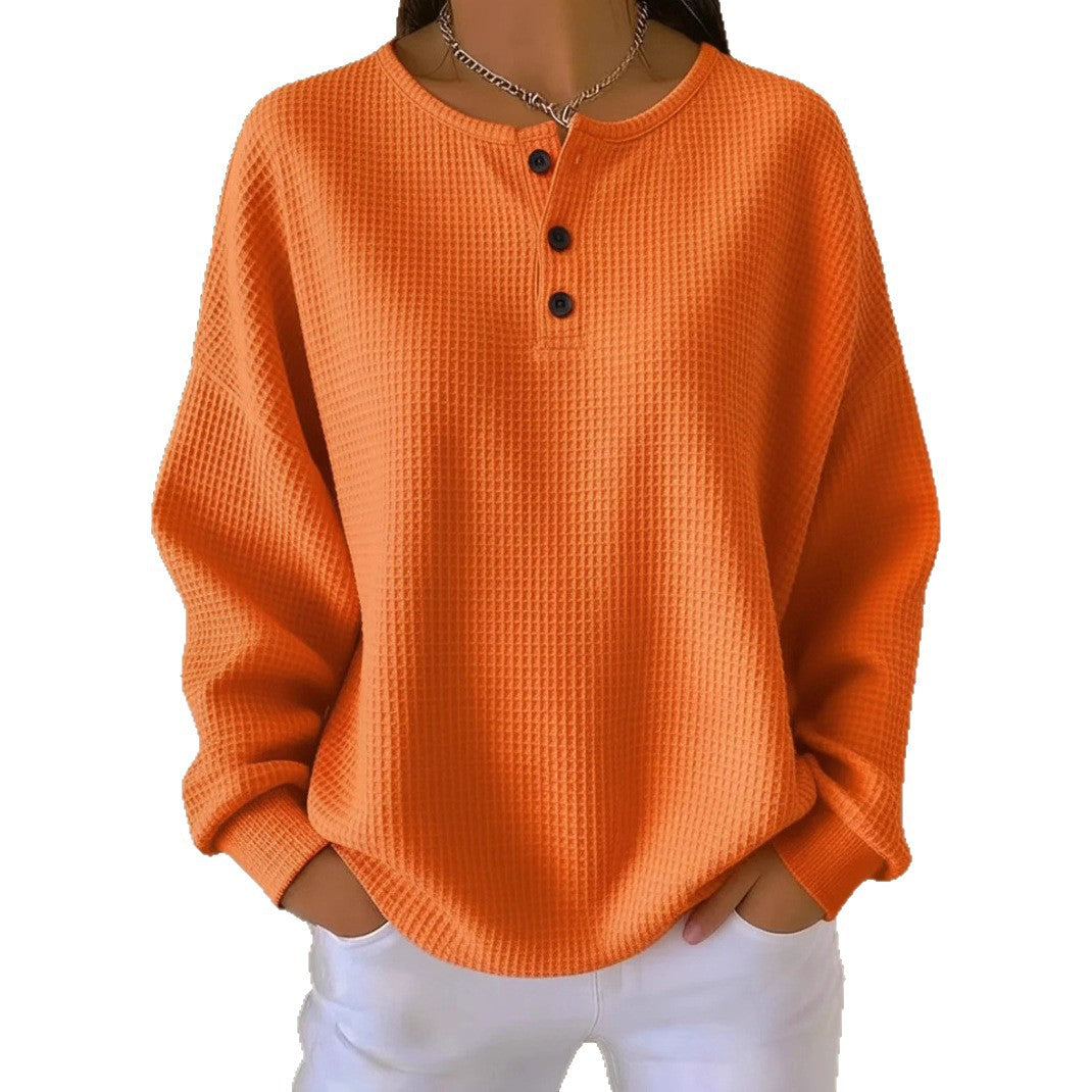 Round neck solid color pullover loose top long sleeve and short sleeve