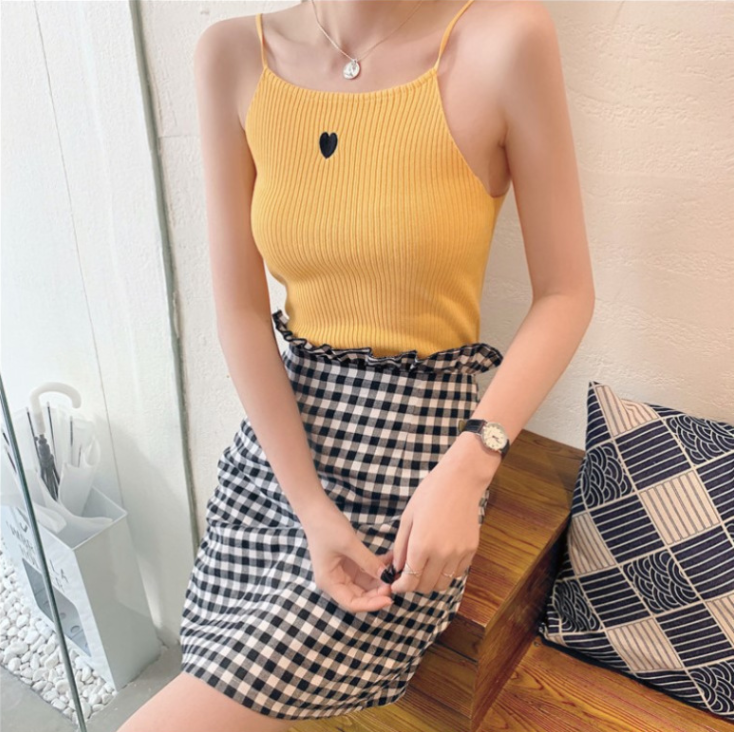Womens Top Sleeveless Vest Solid Embroidery Heart