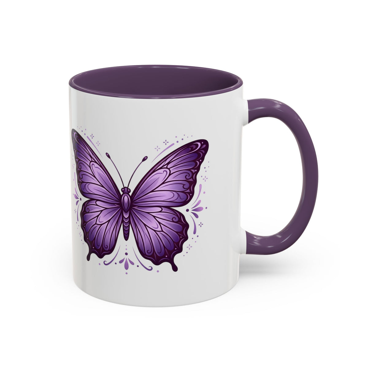 Purple Butterfly Accent Coffee Mug — 11oz & 15oz Decorative Tea Cup