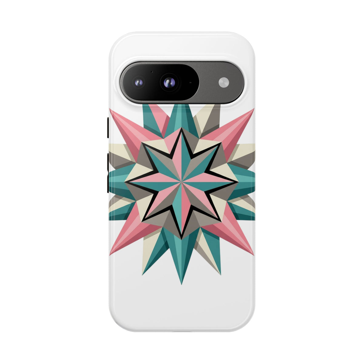 Geometric Star Tough Phone Case – Pink Teal Compass Design