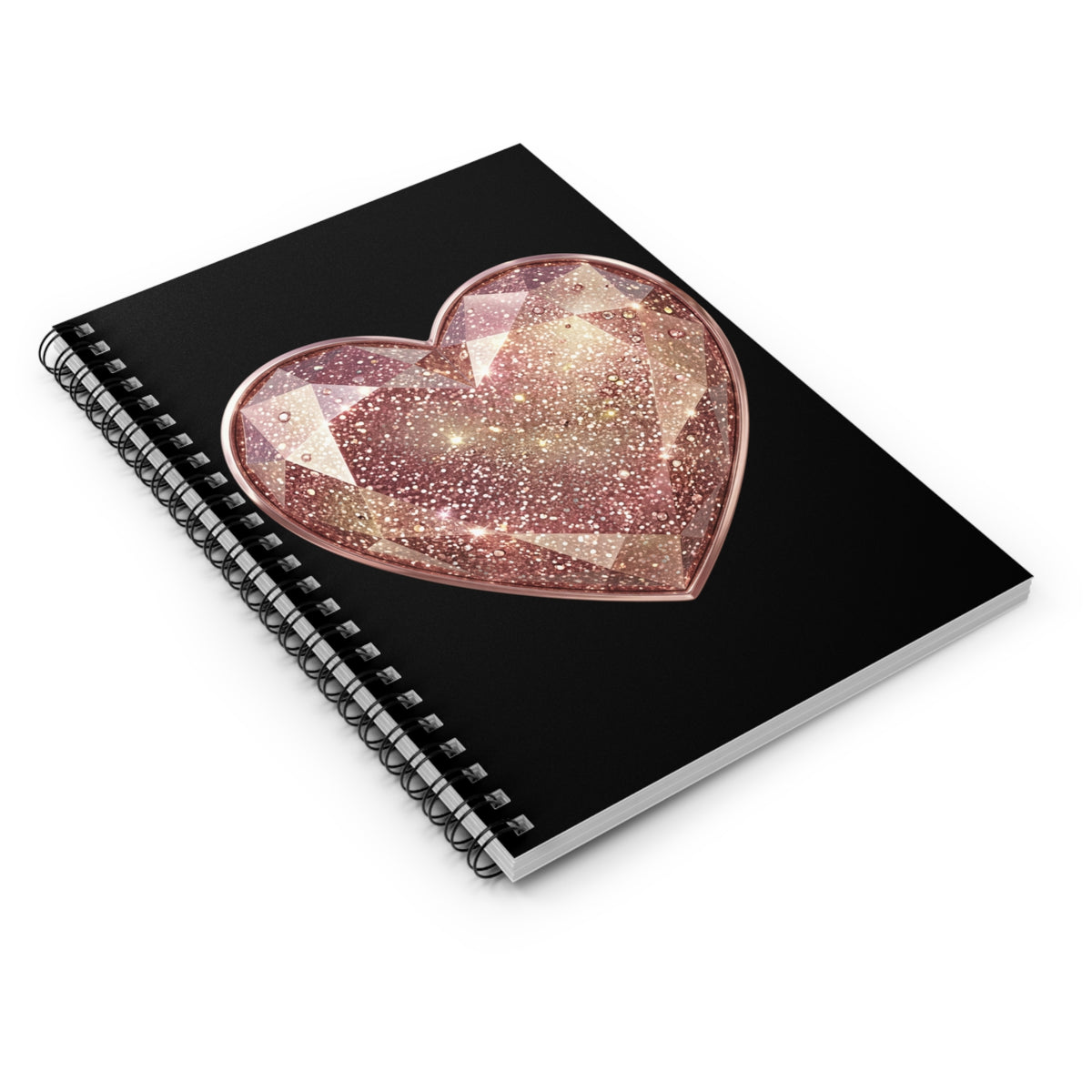 Rose Gold Glitter Heart Spiral Notebook — Ruled Journal for Notes & Gifts- Black