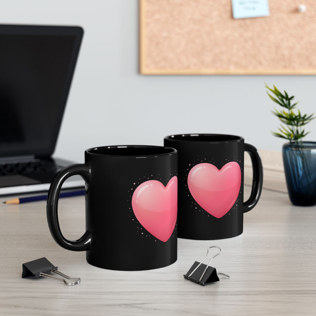 Pink Heart Black Mug — Romantic Valentine Coffee Cup (11oz, 15oz)