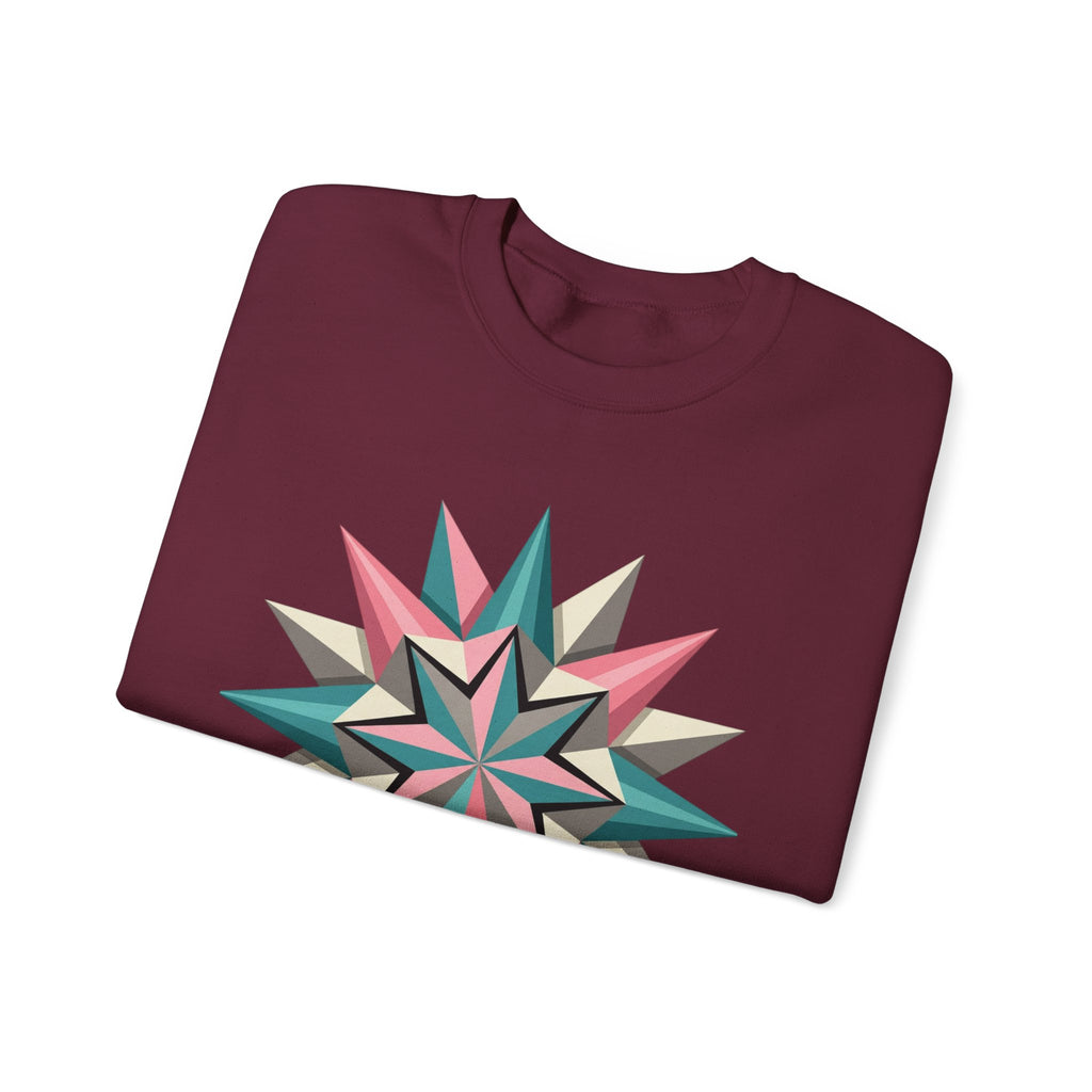 Geometric Starburst Crewneck Sweatshirt — Pink Teal Modern Compass Design