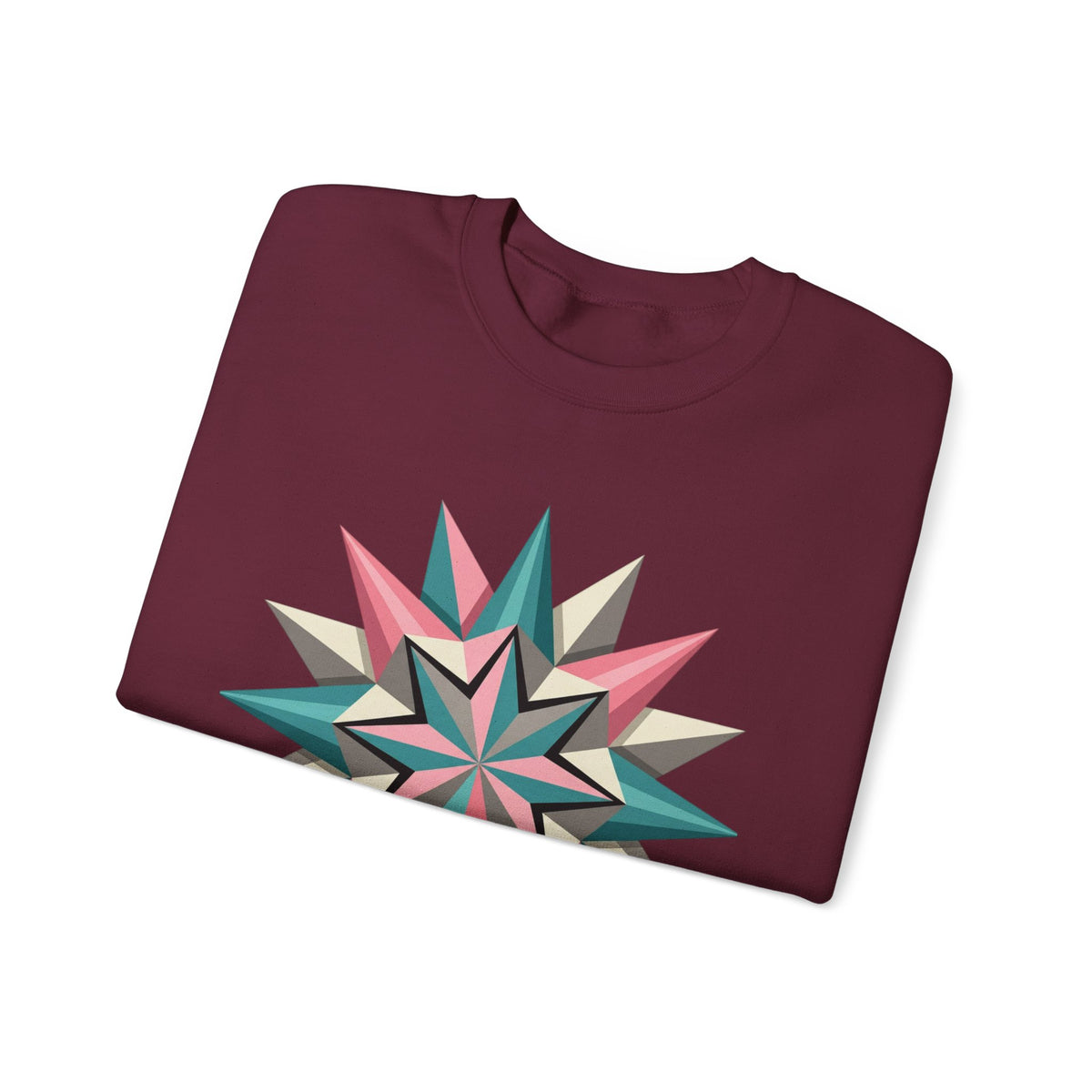 Geometric Starburst Crewneck Sweatshirt — Pink Teal Modern Compass Design