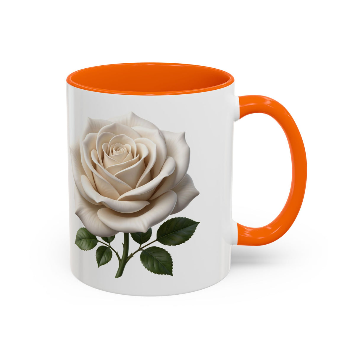 White Rose Accent Coffee Mug — Elegant Floral 11/15oz Ceramic