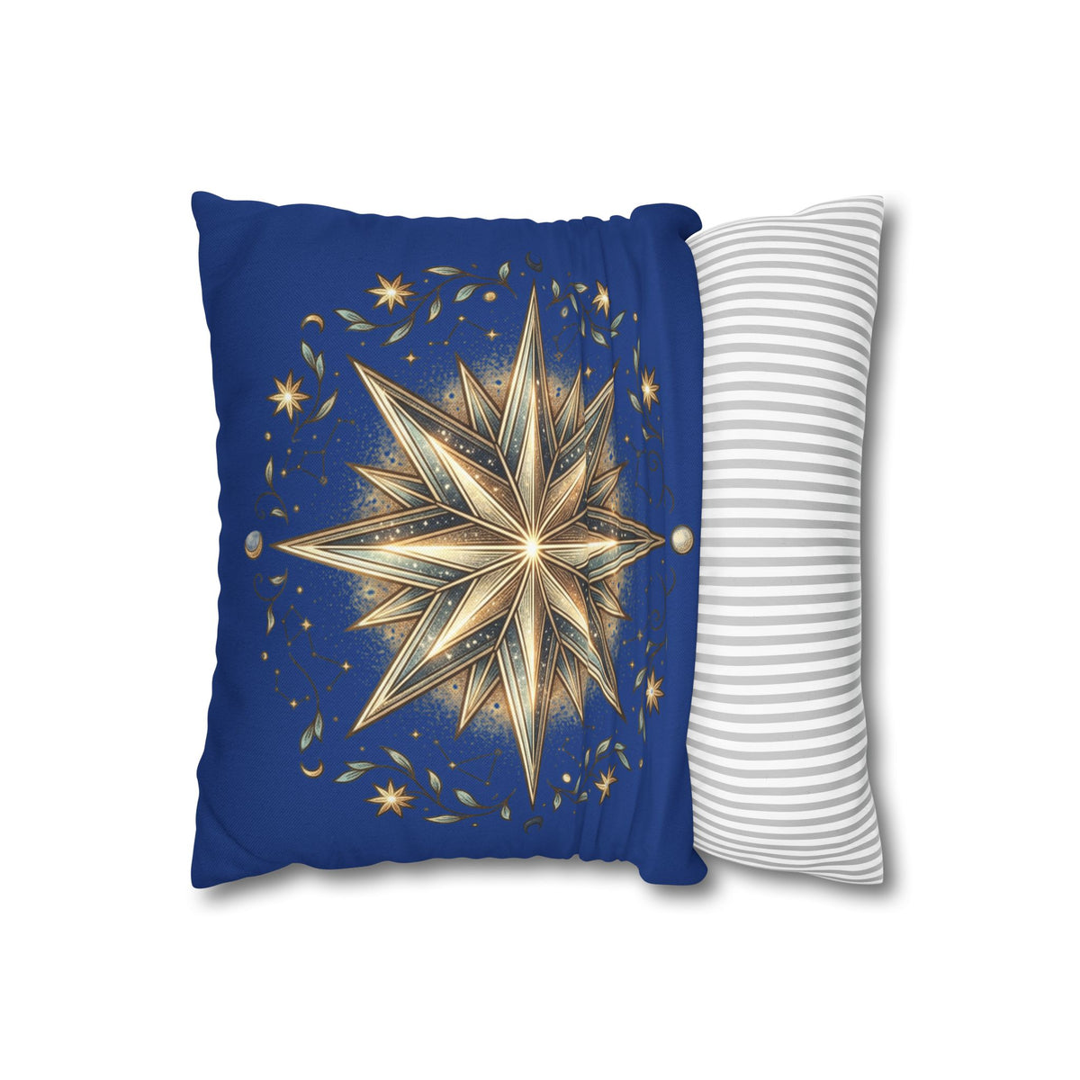 Star Print Navy Spun Polyester Square Pillowcase