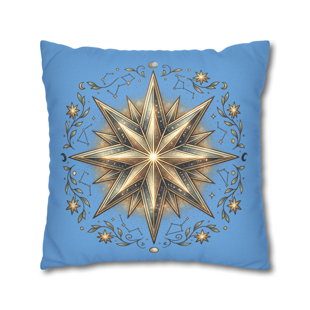 Star Print Light Blue Spun Polyester Square Pillowcase