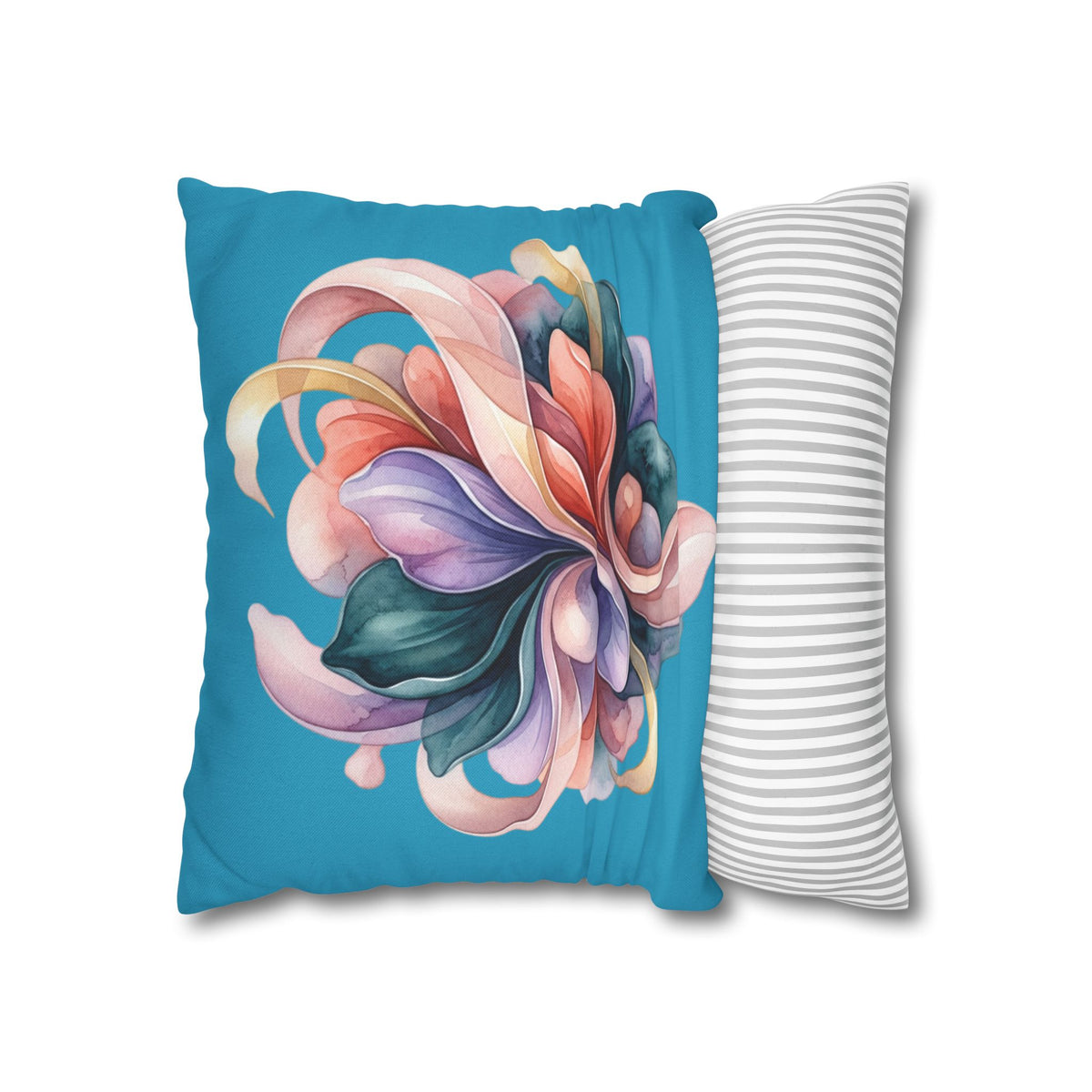 Floral Swirl Decorative Pillowcase — Colorful Abstract Blossom on Teal