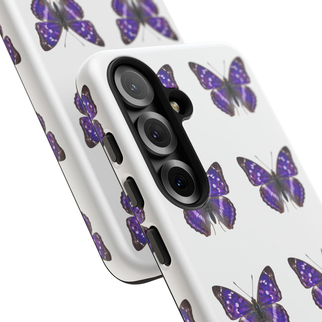 Purple Butterfly Tough Phone Case — Durable Protective iPhone Case with Repeating Butterfly Pattern