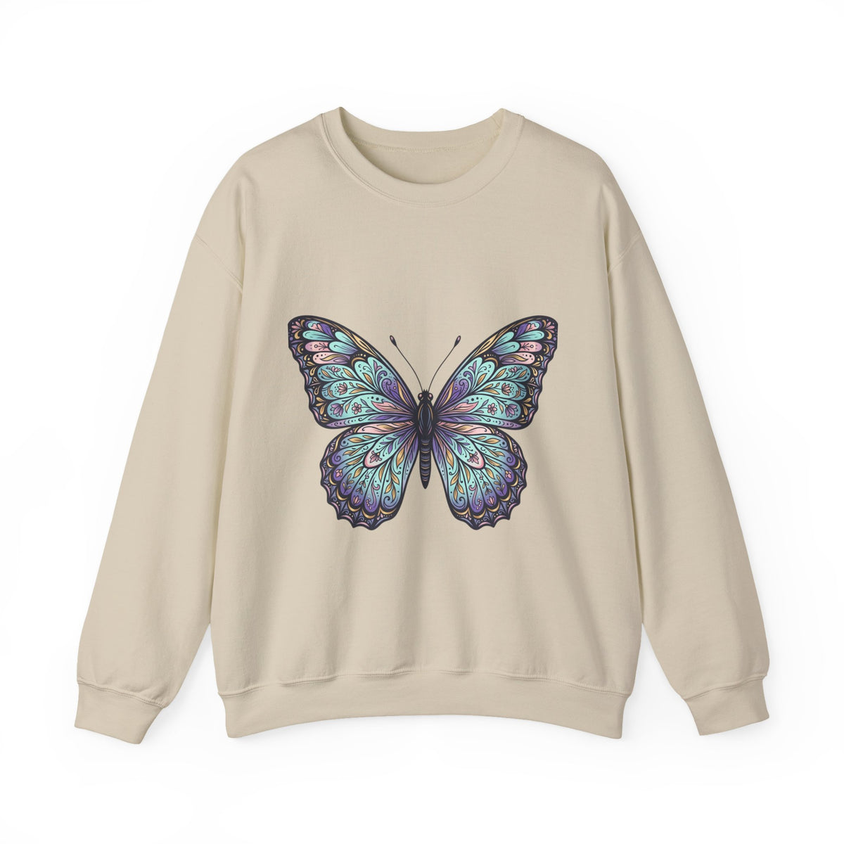 Butterfly Crewneck Sweatshirt – Teal Purple Watercolor Wing Design